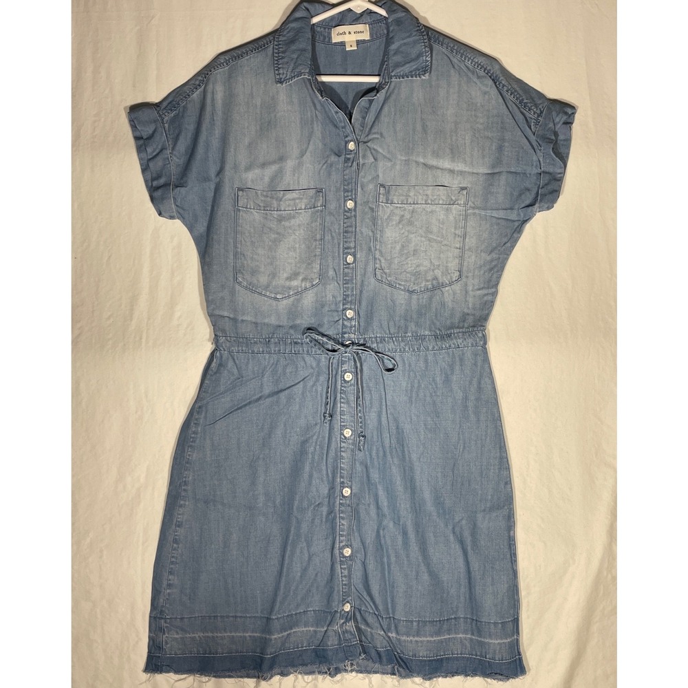 Cloth & Stone Blue Tencel Button Down Shirt Dress Drawstring Waist Small